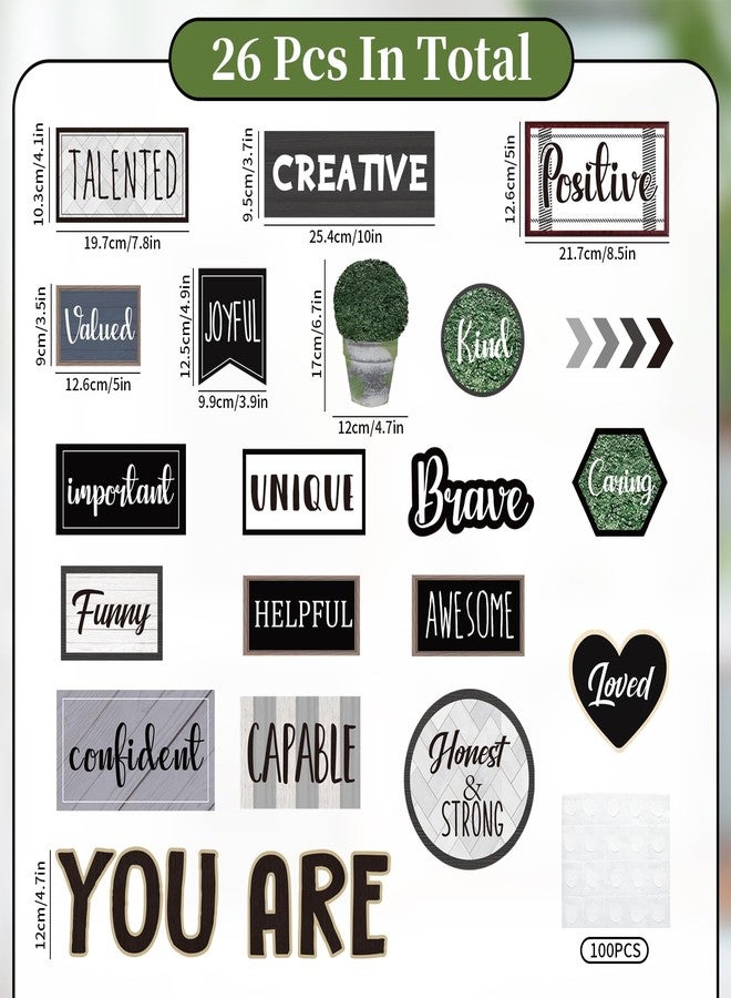 FYSUIMU 26Pcs Modern Farmhouse Inspirational Bulletin Board Motivational Sayings Paper Cutouts with 100Pcs Glue Points for Back to School Party Classroom Craft Wall Decor - Image 2