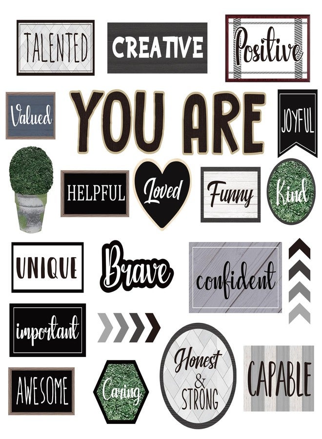 FYSUIMU 26Pcs Modern Farmhouse Inspirational Bulletin Board Motivational Sayings Paper Cutouts with 100Pcs Glue Points for Back to School Party Classroom Craft Wall Decor - Image 1