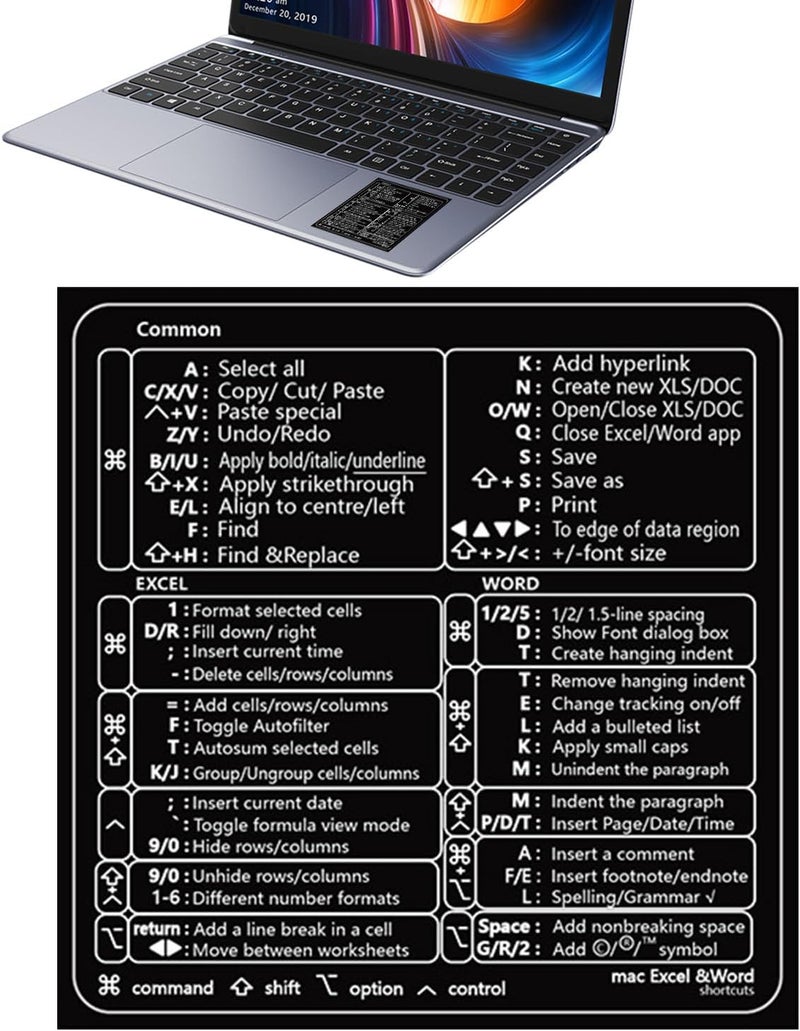 windforgecraft Keyboard Shortcuts,Quick Reference Guide for Word/Excel - No-Dirt Adhesive, Compatible with 13-16 Inch Air/Pro Borato - Image 5