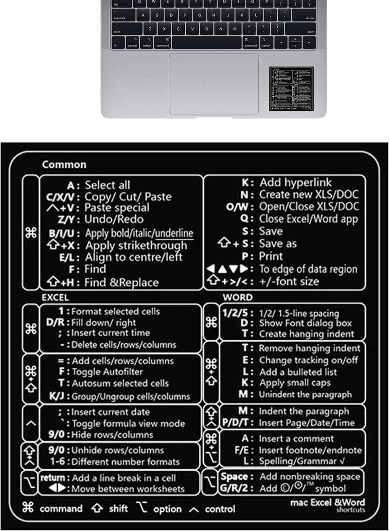 windforgecraft Keyboard Shortcuts,Quick Reference Guide for Word/Excel - No-Dirt Adhesive, Compatible with 13-16 Inch Air/Pro Borato - Image 1