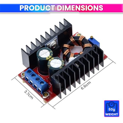 amiciSmart 150W DC to DC Converter - 10A Adjustable Step-Up Boost Converter, 10~32V Input to 12~35V Output, High-Efficiency Power Supply - Image 5