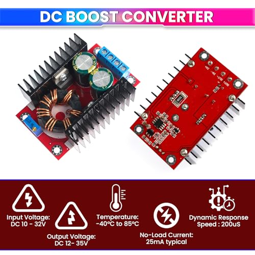 amiciSmart 150W DC to DC Converter - 10A Adjustable Step-Up Boost Converter, 10~32V Input to 12~35V Output, High-Efficiency Power Supply - Image 2