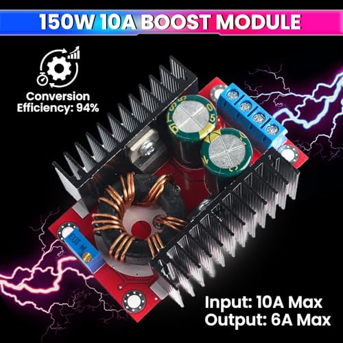 amiciSmart 150W DC to DC Converter - 10A Adjustable Step-Up Boost Converter, 10~32V Input to 12~35V Output, High-Efficiency Power Supply - Image 3