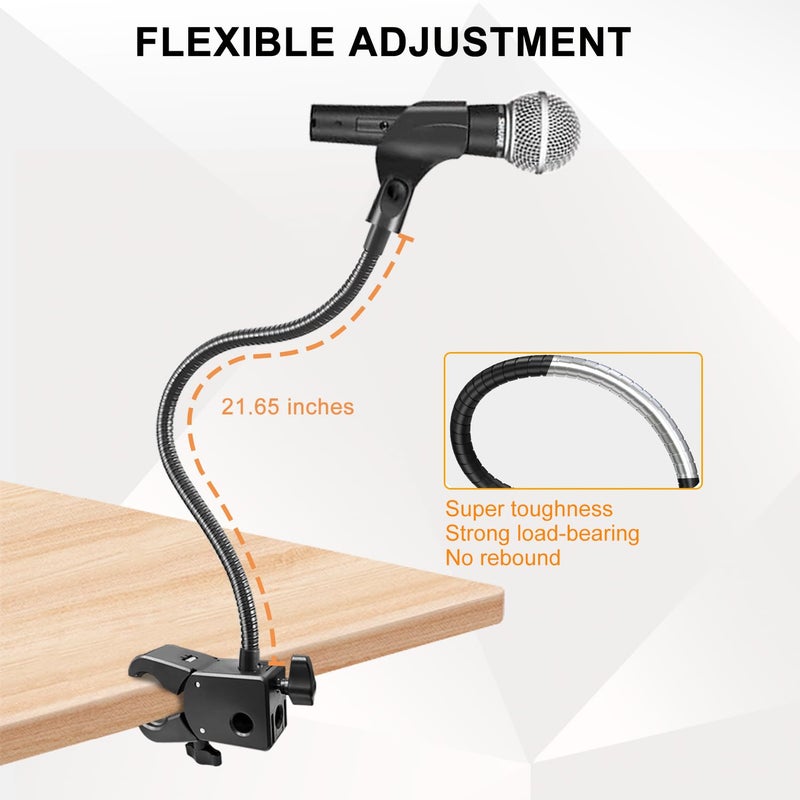 Khazylorr Microphone Stand, Versatile Mic Arm for Desk Pole Tripod, Gooseneck Mic Stand Desk Mount with Super Clamp Mic holder and 3/8" to 5/8" Adapter, Fits for Blue Snowball and Other Microphones (21 Inch) - Image 2