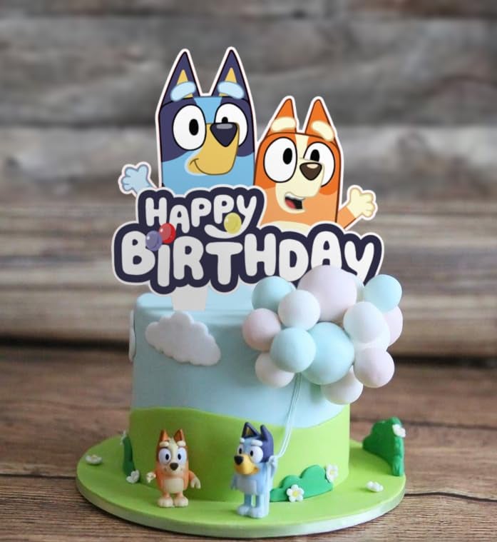 Think Green Fun Blue Dog and Friends Birthday Cake Topper Party Decor - Image 4