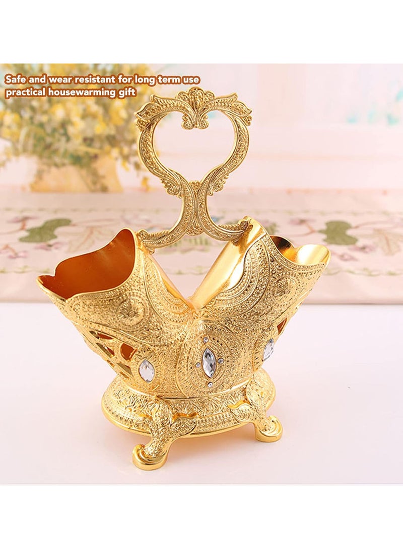 GGOOT Utensil Metal Storage Holder Caddy, Chopsticks Holder Spoon Chopsticks Fork Drain Rack Basket Storage Holder Organizer for Kitchen Tools Decoration, European Style Retro Gold - Image 2