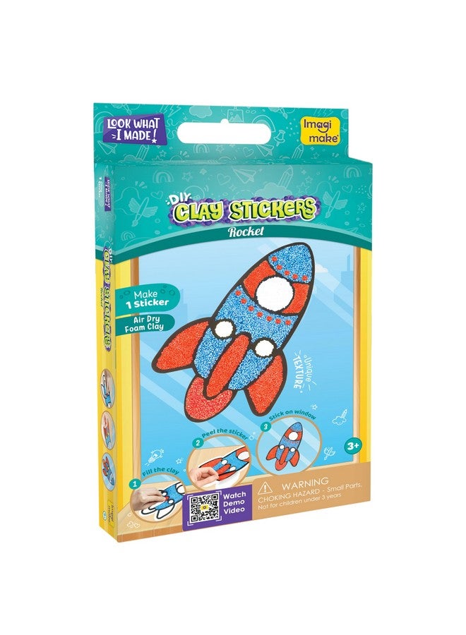 إيماجيميك ملصقات الطين: صاروخ | اصنع ملصقًا فريدًا بنفسك باستخدام الطين الذي يجف في الهواء | بدون فوضى، مناسب للسفر | بدون فوضى، مناسب للسفر | هدايا قابلة للإرجاع للأطفال من سن 3 و4 و5 و6 و7 سنوات - Image 1