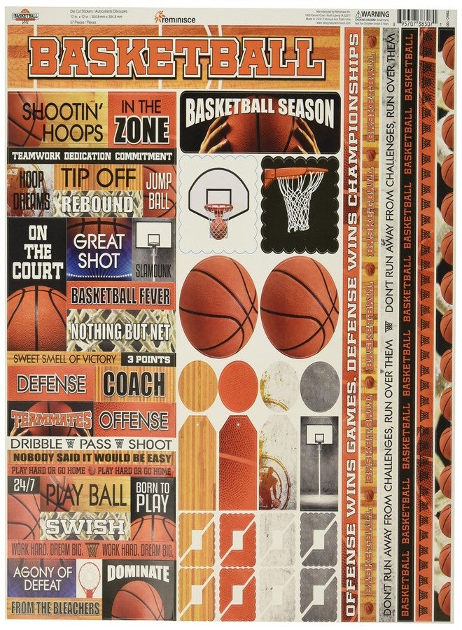 Reminisce TBAC-100 Basketball Cardstock Sticker, 12" by 12", Multicolor - Image 2