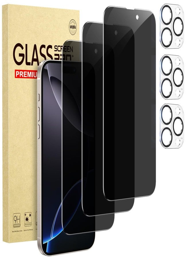 Cutebe 3 Pack Privacy Screen Protector for iPhone 16 Pro Max+3 Pack Camera Lens Protector with Tempered Glass,Touch Sensitive and Case Friendly - Image 1