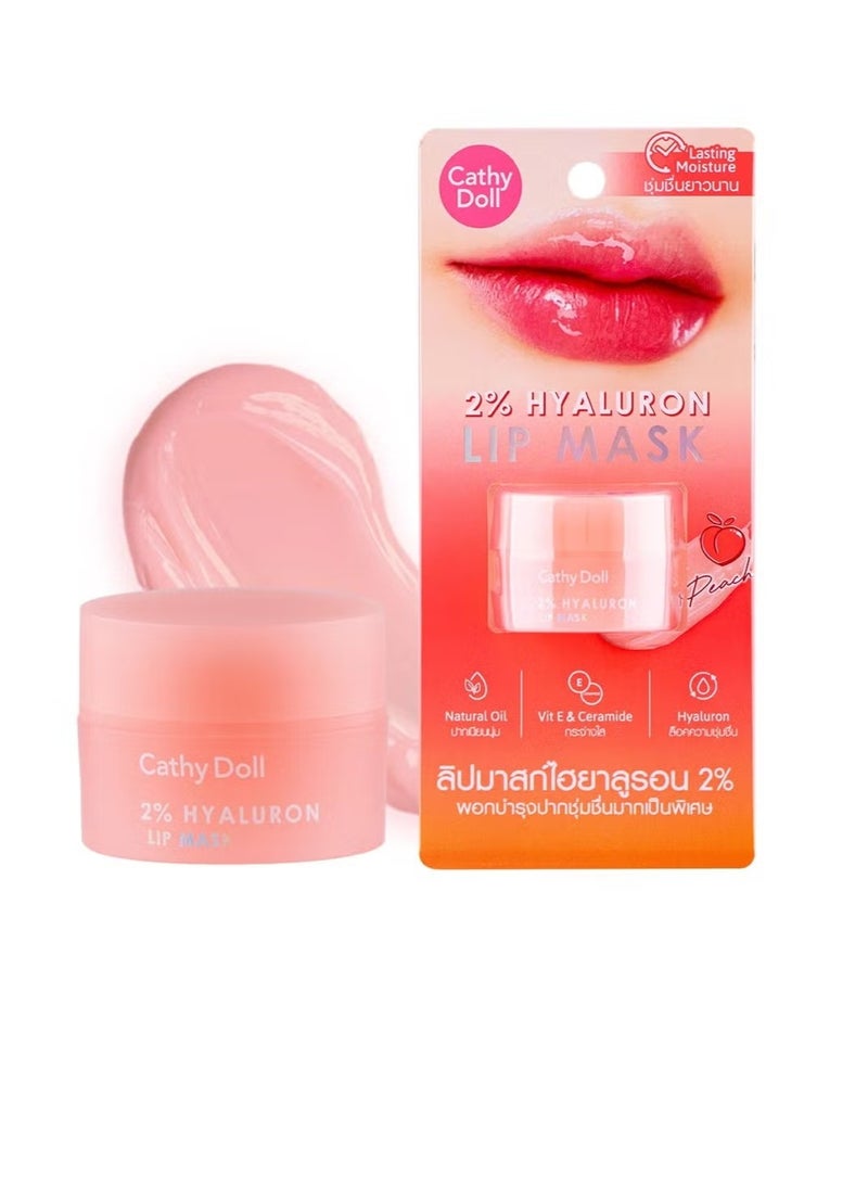 Cathy Doll Peach Hyaluron Lip Mask 2%, Nourishing Lip Balm Mask with Hyaluronic Acid, Natural Oils, Ceramide & Vitamin E for Dry Lips - Image 1