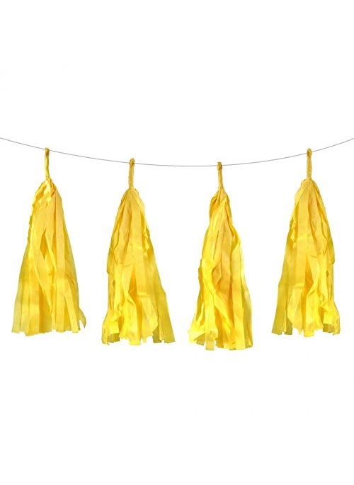 Funcart Funcart Yellow Tassel Garland 12 Pcs Tissue Paper Tassels Garland Banner for Party Birthday Wedding Decoration Baby Shower Table Decor  - Image 1