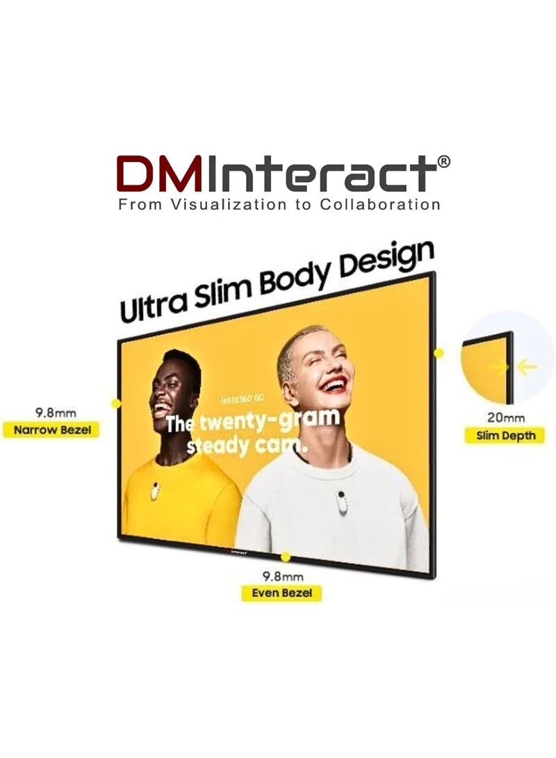 DMInteract 55 Inch Ultra Thin Pro 4K Resolution With 2GB/16GB, Android 9.0 OS Horizontal And Vertical Wall Mounted Signage Display - Black - Image 3
