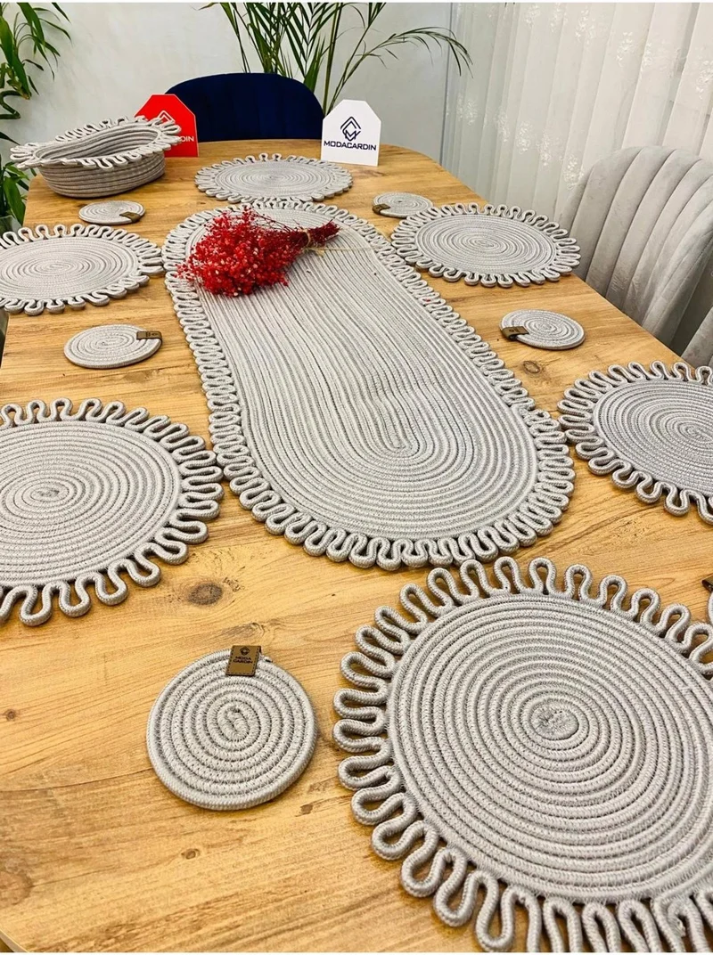 BDZ Deri BDZ Leather Wicker Jute Presentation Plate Mat American Service Runner Basket and Cup Holder 14 Pieces