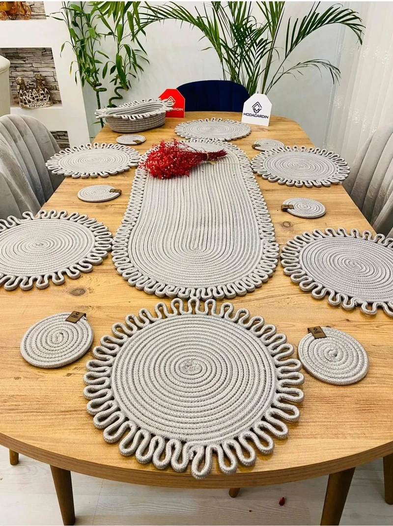 BDZ Deri BDZ Leather Wicker Jute Presentation Plate Mat American Service Runner Basket and Cup Holder 14 Pieces