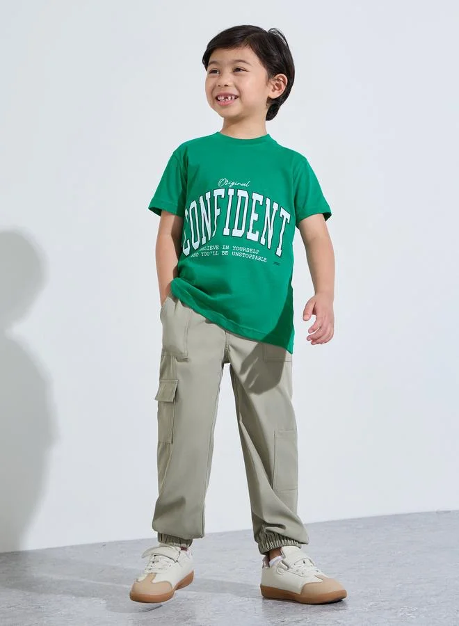 ستايلي Boys Solid Cargo Joggers with Elastic Waistband