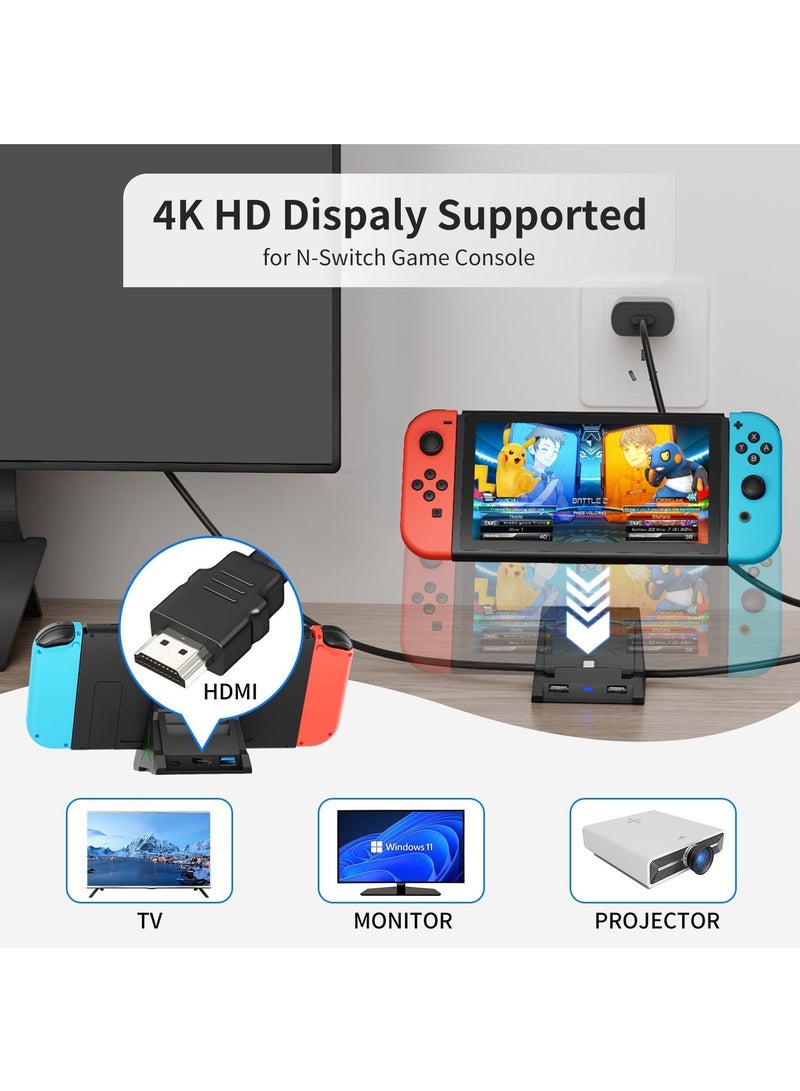 ليسو محطة توصيل تلفزيوني لجهاز سويتش/سويتش OLED، محطة توصيل تلفزيوني مع منفذ HDMI 4K/USB C/USB 3.0، ضوء LED لتأثير الأجواء ويمكنها استيعاب 4 فتحات ألعاب، قاعدة شحن بديلة لجهاز نينتندو سويتش - Image 3
