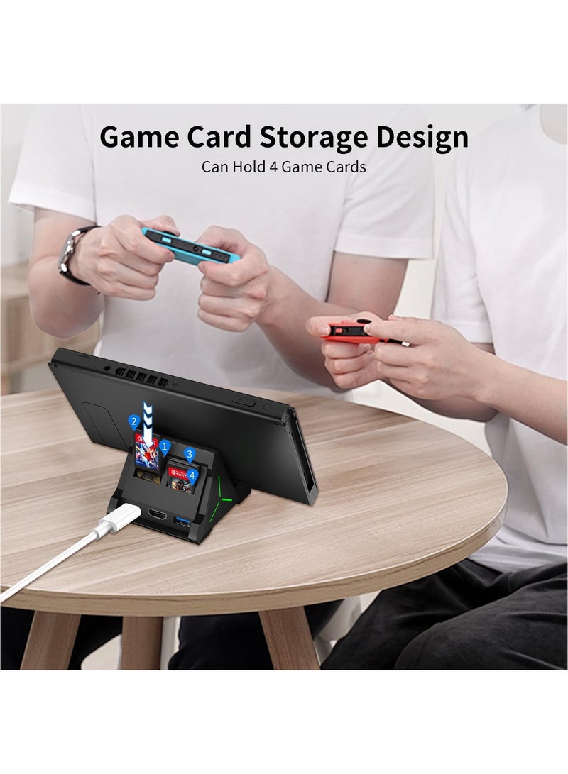 ليسو محطة توصيل تلفزيوني لجهاز سويتش/سويتش OLED، محطة توصيل تلفزيوني مع منفذ HDMI 4K/USB C/USB 3.0، ضوء LED لتأثير الأجواء ويمكنها استيعاب 4 فتحات ألعاب، قاعدة شحن بديلة لجهاز نينتندو سويتش - Image 5