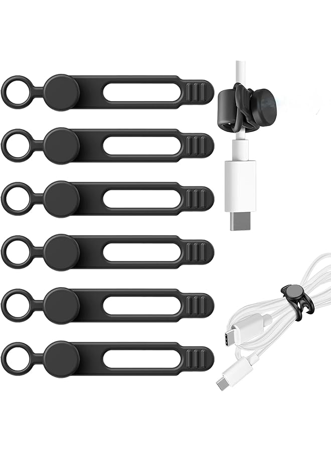 S-TOP Reusable Silicone Cable Ties with Strong Magnetic Base, Durable Magnetic Cable Organizer Clips for Desk, Home, Kitchen and Office Cord Management, Charging Wire Holders (6PCS) - Image 1