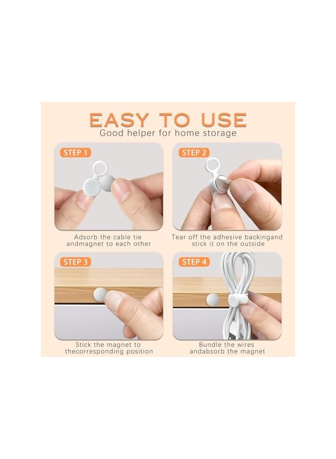 S-TOP Reusable Silicone Cable Ties with Strong Magnetic Base, Durable Magnetic Cable Organizer Clips for Desk, Home, Kitchen and Office Cord Management, Charging Wire Holders (6PCS) - Image 5