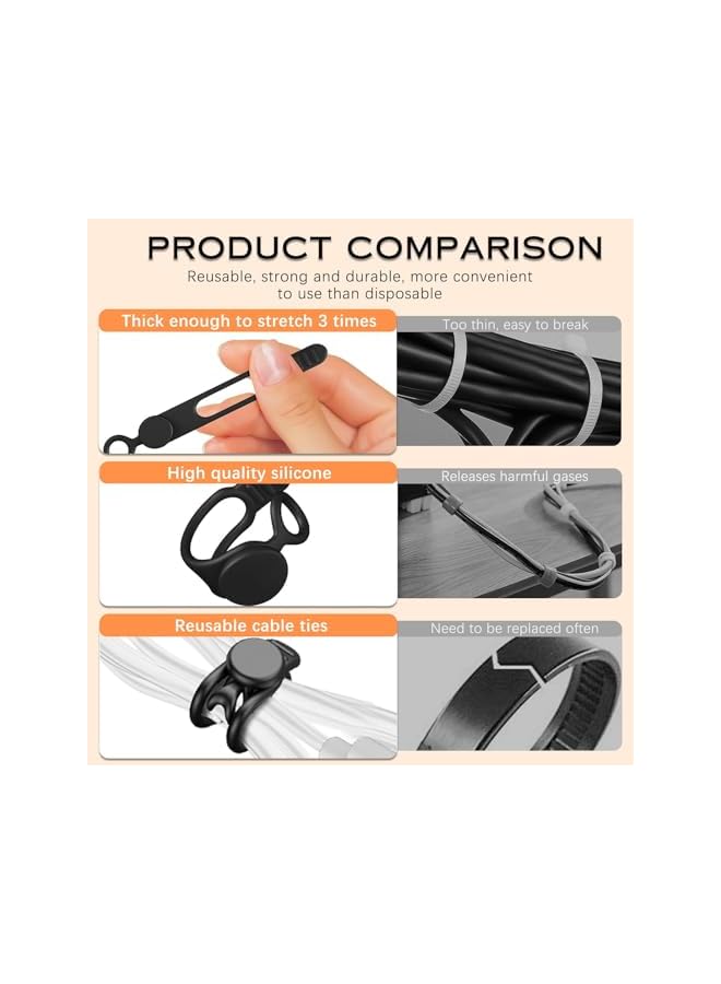 S-TOP Reusable Silicone Cable Ties with Strong Magnetic Base, Durable Magnetic Cable Organizer Clips for Desk, Home, Kitchen and Office Cord Management, Charging Wire Holders (6PCS) - Image 3