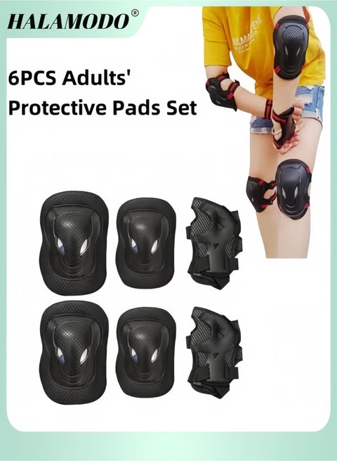 6PCS Adults' Knee Pads Set Protective Gear Set Includes 1 Pair Knee Pads & 1 Pair Elbow Pads & 1 Pair Wrist Guards Designed for Roller Skating & Cycling & Riding & Rollerblading