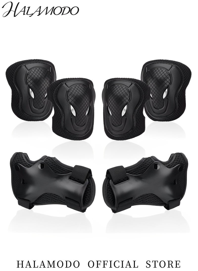 HALAMODO 6PCS Adults' Knee Pads Set Protective Gear Set Includes 1 Pair Knee Pads & 1 Pair Elbow Pads & 1 Pair Wrist Guards Designed for Roller Skating & Cycling & Riding & Rollerblading  - Image 2