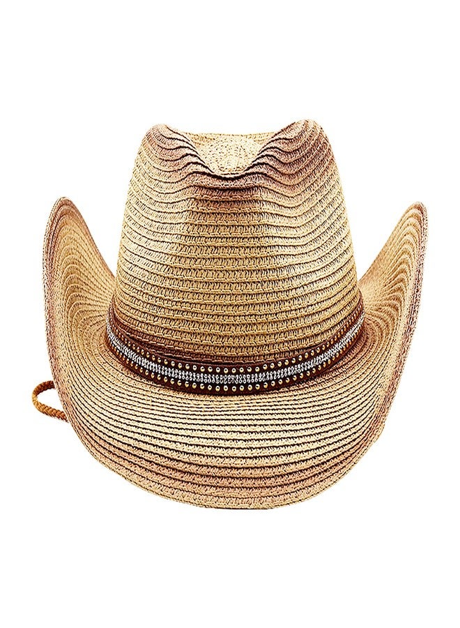 Clobeau Men & Women's Straw Cowboy Hat Cowgirl Hat Adjustable Cowboy Hat Western Hats with Wide Brim for Summer (Rust Red) - Image 4