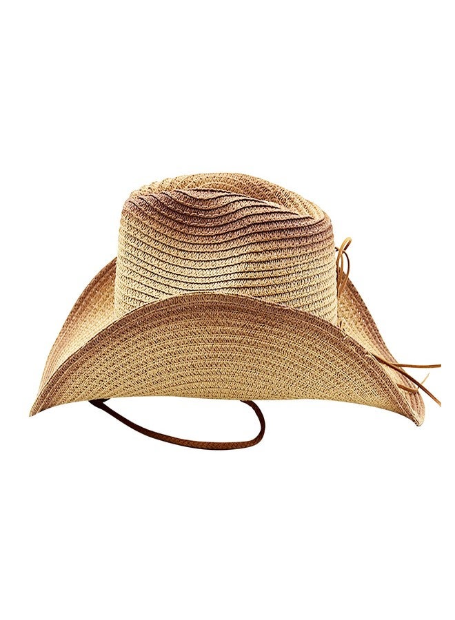 Clobeau Men & Women's Straw Cowboy Hat Cowgirl Hat Adjustable Cowboy Hat Western Hats with Wide Brim for Summer (Rust Red) - Image 5