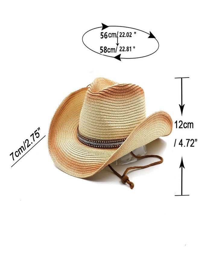 Clobeau Men & Women's Straw Cowboy Hat Cowgirl Hat Adjustable Cowboy Hat Western Hats with Wide Brim for Summer (Rust Red) - Image 2