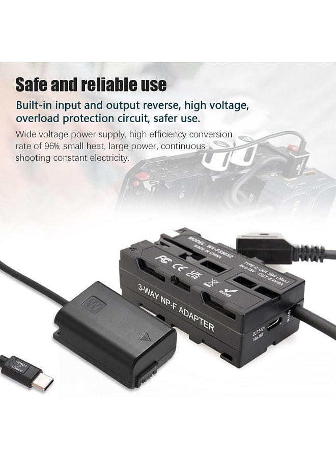Generic D-Tap to Dual-sided NP-F550 Dummy Battery + Type-C to NP-FW50 Dummy Battery Coiled Cable DC Coupler Accessory  - Image 2