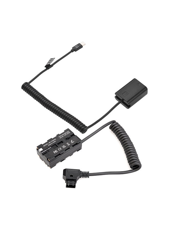 Generic D-Tap to Dual-sided NP-F550 Dummy Battery + Type-C to NP-FW50 Dummy Battery Coiled Cable DC Coupler Accessory  - Image 1