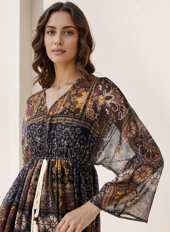 سبلاش فيڤ فستان قفطان نسائي بطبعة زهور من الفيسكوز - Image 4