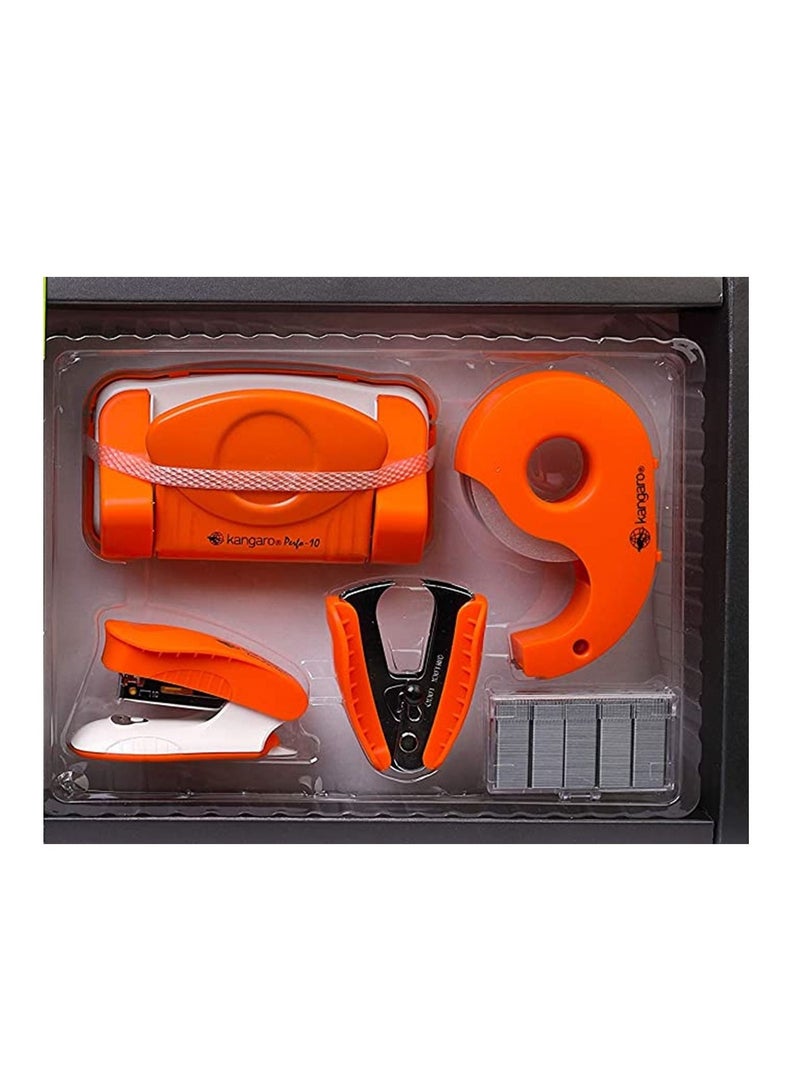 Kangaro 5-Piece Stapler and Punch With Accessories Orange - Image 2