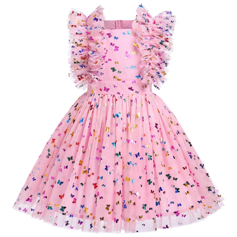 Toddler Girls 1st 2nd 3rd 4th 5th 6th 7th 8th 9th 10th Birthday Outfit Confetti Butterfly Print Princess Party Tulle Tutu Dress Cake Smash Clothes for Photo Shoot Kids Pink Butterfly 78 Years
