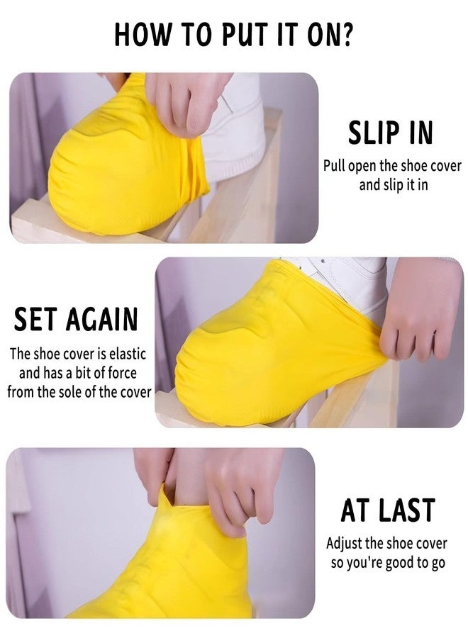 Bomxmon 4-Pack Rain Shoe Covers, Non-Slip Waterproof Boot Protectors for Climb Snow Rain and Mud (M&L, Yellow), Yellow - Image 3