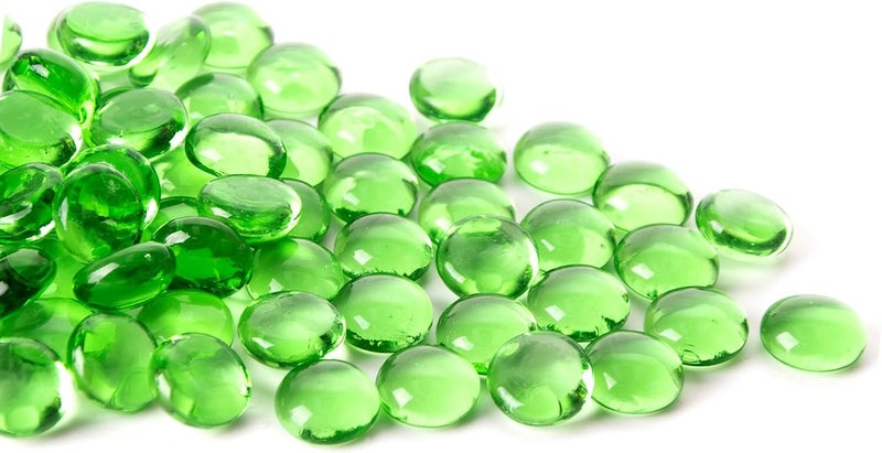 Meschett 50 x Mini Glass Gemstones, Green Mancala Stones, Flat Floor Marble Beads for Home, Decorative Crafts, Vase Filler (1.3 cm ~ 1.8 cm) - Image 1