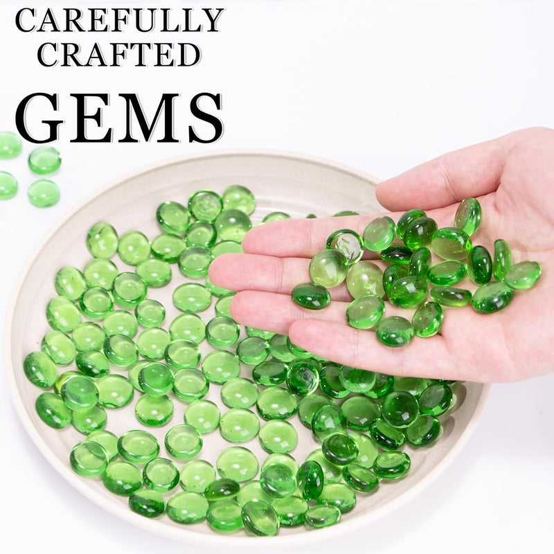 Meschett 50 x Mini Glass Gemstones, Green Mancala Stones, Flat Floor Marble Beads for Home, Decorative Crafts, Vase Filler (1.3 cm ~ 1.8 cm) - Image 2
