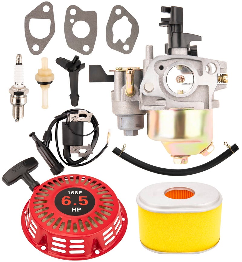 CMOOD GX160 GX200 Carburetor Carb Compatible with Honda GX120 GX140 GX160 GX200 5HP 5.5HP 6.5 HP Engine Replaces 16100-ZH8-W61, with Ignition Coil and Recoil Starter + Air Filter Tune Up Kit - Image 1
