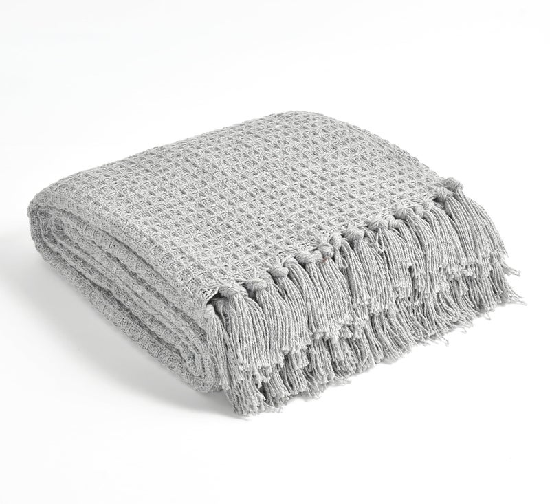 TIB Cotton Throw Blanket,125x150 cm, Throws for Sofa and Couch 3 Seater 120 TC with Fringes, (Grey)| TC - 120 - Image 5