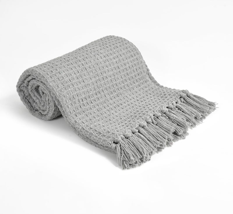 TIB Cotton Throw Blanket,125x150 cm, Throws for Sofa and Couch 3 Seater 120 TC with Fringes, (Grey)| TC - 120 - Image 3