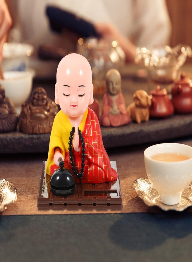 VICASKY Figurine Dashboard Ornament Decorations - Little Monk Solar Head Toys Funny Car Shaking Toy Chinese Buddha Statue Home Buddha Monk Statue for Car Dashboard Decoration, Office, Table - Image 3