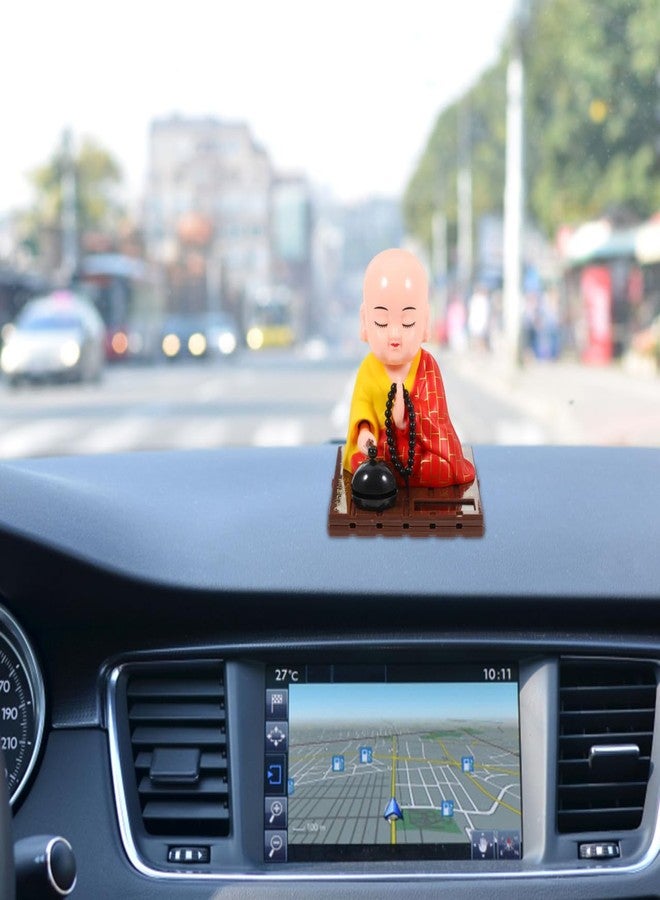 VICASKY Figurine Dashboard Ornament Decorations - Little Monk Solar Head Toys Funny Car Shaking Toy Chinese Buddha Statue Home Buddha Monk Statue for Car Dashboard Decoration, Office, Table - Image 4