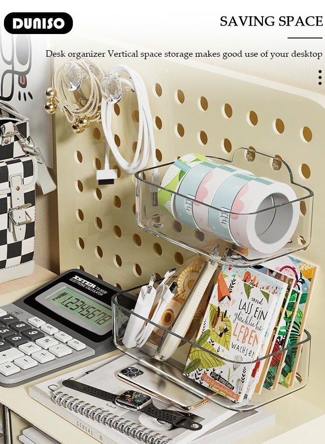 DUNISO Desktop Storage Box with Pegboard, Multi-Functional Desk Display Shelf Rack Storage Office Supplies for Books Cosmetic Makeup ,DIY Large Capacity Table Storage Box, Desk Organizer for Office and Home - Image 5