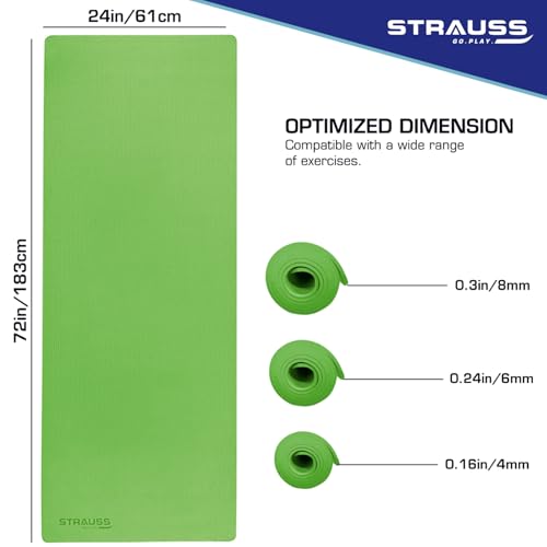 STRAUSS EVA Yoga Mat with Carry Strap | Non-Slip Exercise Mat for Home | Eco-Friendly, Lightweight & Durable Workout Mat | Ideal for Yoga, Pilates, Fitness | Suitable for Men & Women, 6mm (Green) - Image 3
