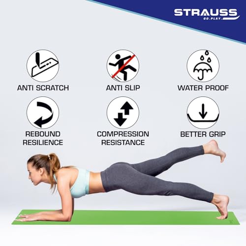 STRAUSS EVA Yoga Mat with Carry Strap | Non-Slip Exercise Mat for Home | Eco-Friendly, Lightweight & Durable Workout Mat | Ideal for Yoga, Pilates, Fitness | Suitable for Men & Women, 6mm (Green) - Image 4