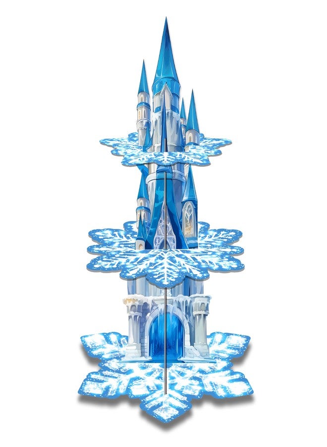 PHOGARY 3 Tier Cupcake Stand for Ice Birthday Party Decorations, Ice Palace Cupcake Tower Stand Winter Snow Party Decor, Snowflake Cupcake Holder Stand Winter Wonderland Baby Shower Supplies - Image 1