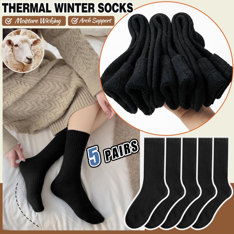EBMORE Womens Wool Socks Thermal Hiking Winter Boot Warm Thick Cozy Crew Comfy Work Socks for Ladies 5 Pairs(Black) - Image 3