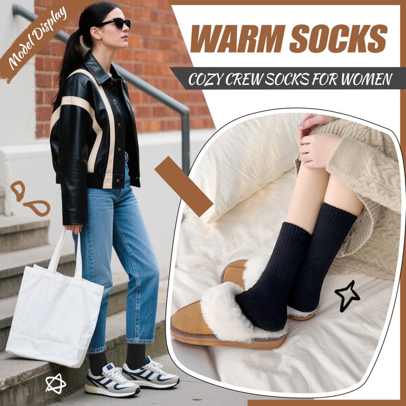 EBMORE Womens Wool Socks Thermal Hiking Winter Boot Warm Thick Cozy Crew Comfy Work Socks for Ladies 5 Pairs(Black) - Image 5
