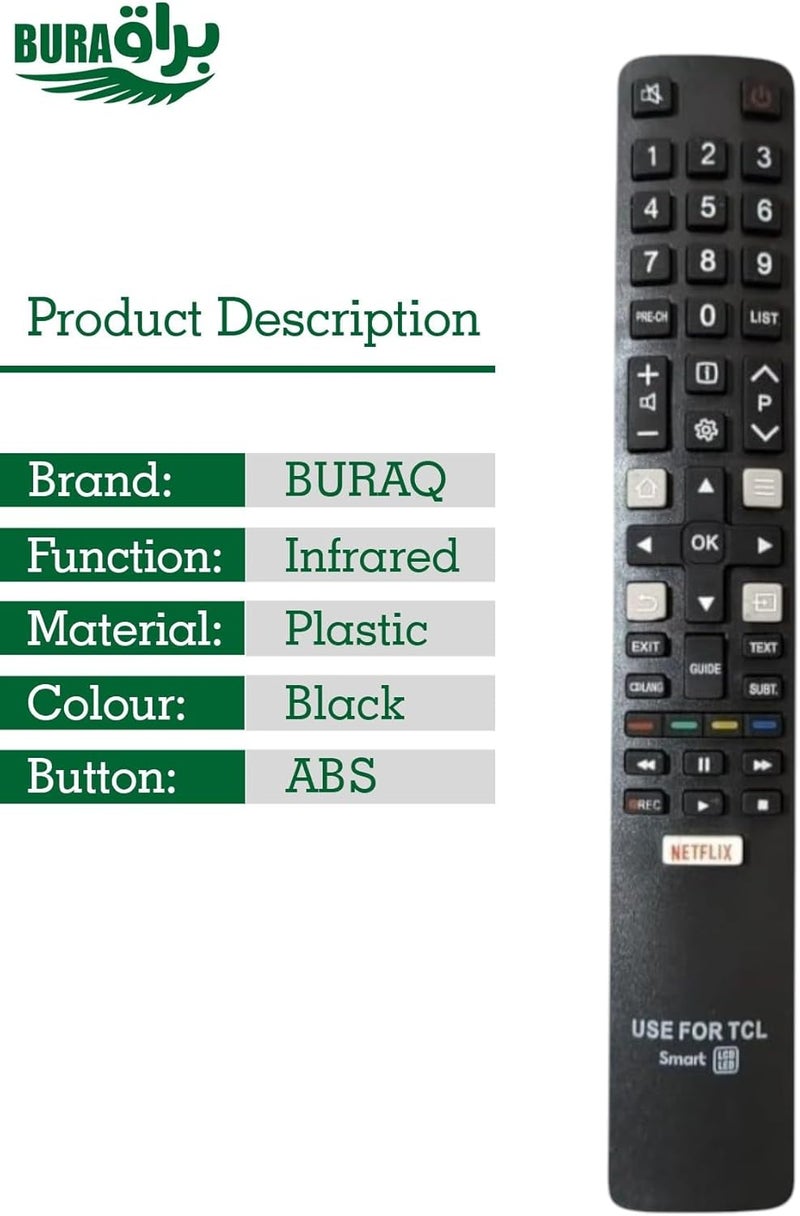 TCL Smart TV Remote - RC802N Replacement Control For TCL LCD LED L50E3800FS LED55P6500US With Netflix Smart Key - Black - Image 1