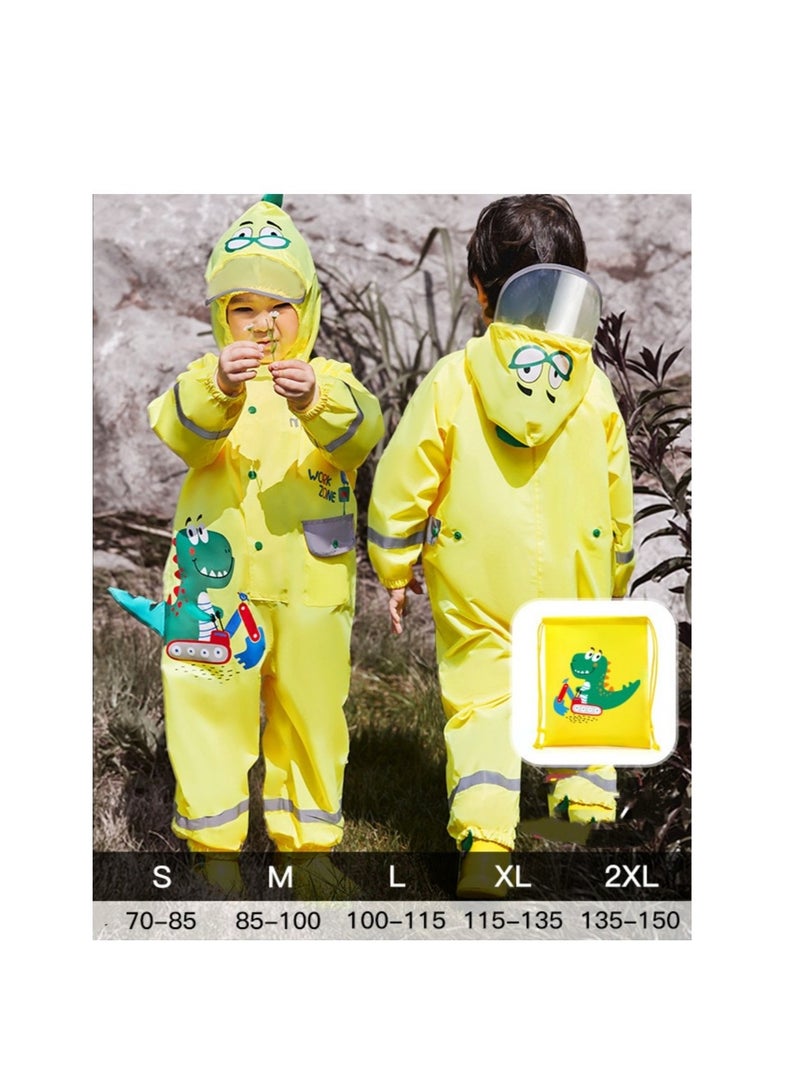 Loquat Cartoon Boy And Girl Body Waterproof One-piece Raincoat Yellow 